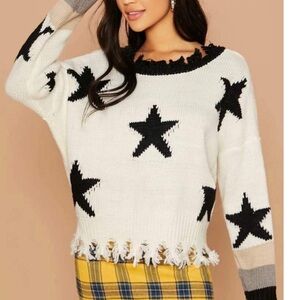 Storia Raw Hem Star Sweater Small